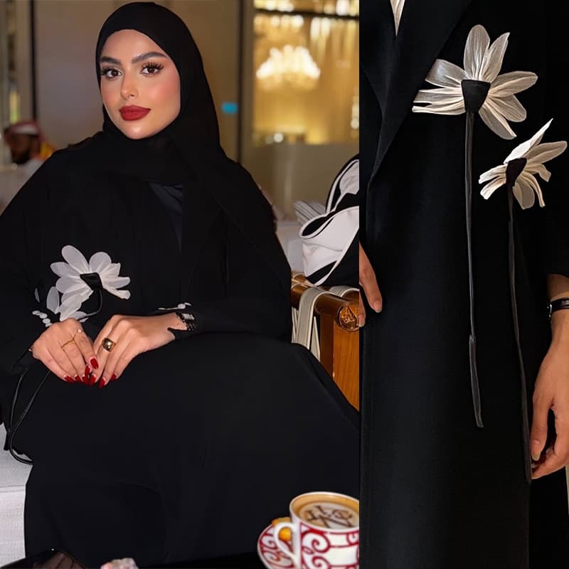 MQ272 Modest Fashion Plus Size Women's 3D Floral Design Patchwork Long Sleeve Jacket Streetwear Coat
