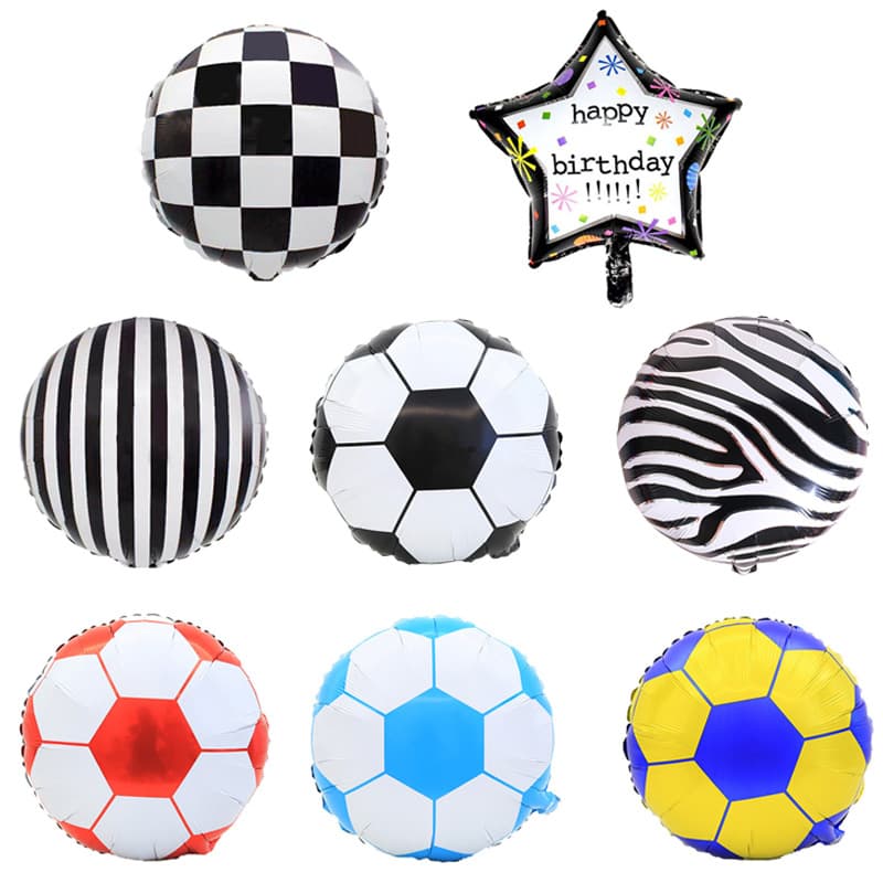 Cross-border Football World Cup 18-inch round ball black and white striped plaid bar party background decorative aluminum film balloon