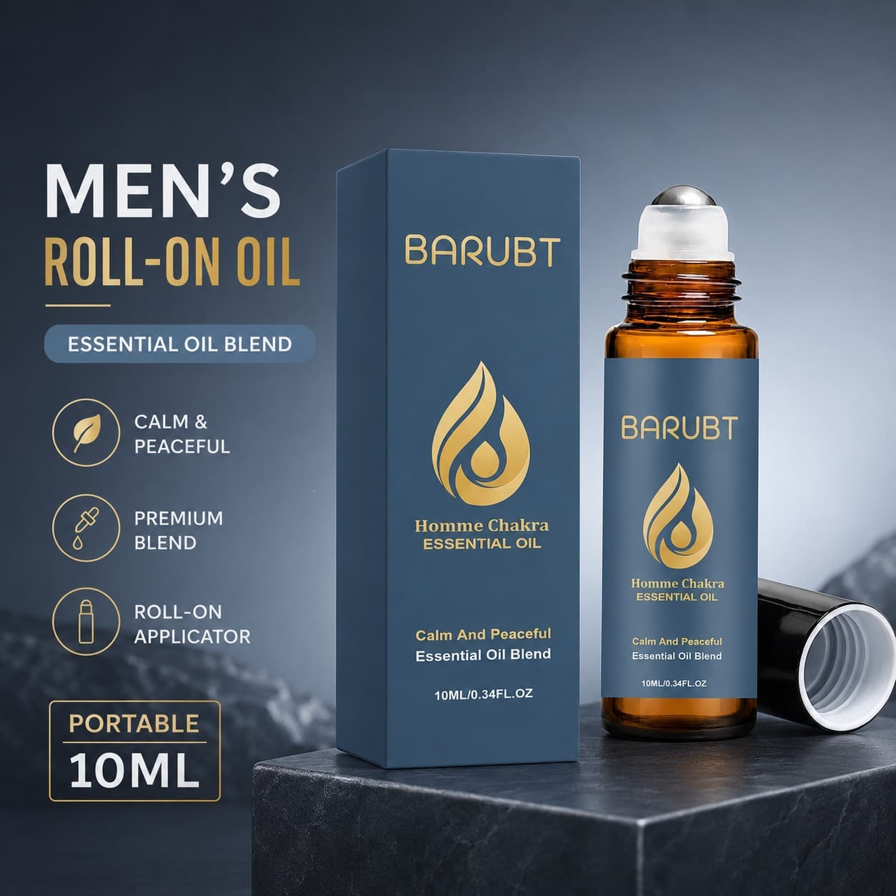 Men's Facial Care Roll-On Essence Oil, Gentle Moisturizing Plant-Based Formula, Daily Commute Skin Care
