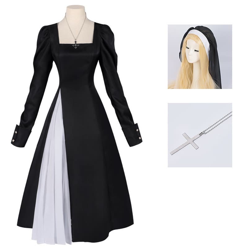 2025 European and American Easter Foreign Trade Spring/Autumn New Nun Outfit Long Sleeve Dress Set Patchwork Color-Block Cosplay Costume