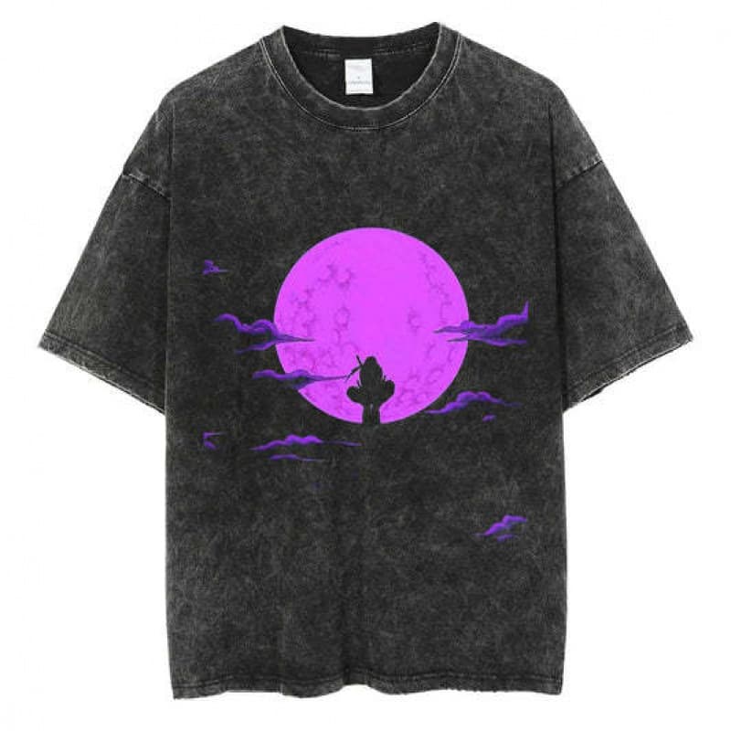 Japanese Anime Naruto Top Washed Short Sleeve T-Shirt American High Street Retro Style Batik Short Sleeve Anime