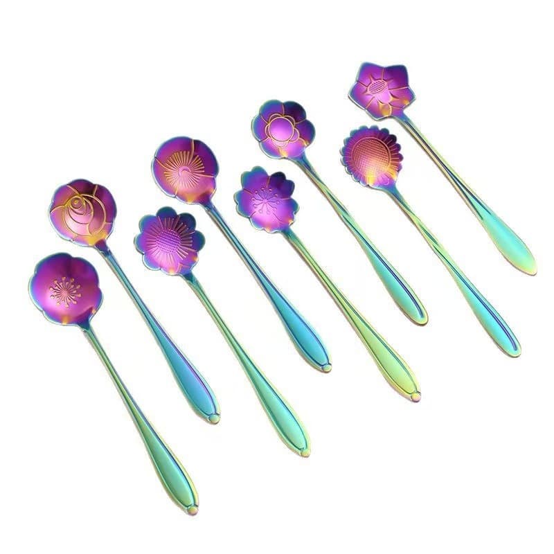 Stainless Steel Cherry Blossom Spoon Rose Spoon Japanese Creative Stirring Coffee Spoon Tableware Petal Spoon Iridescent Flower Spoon
