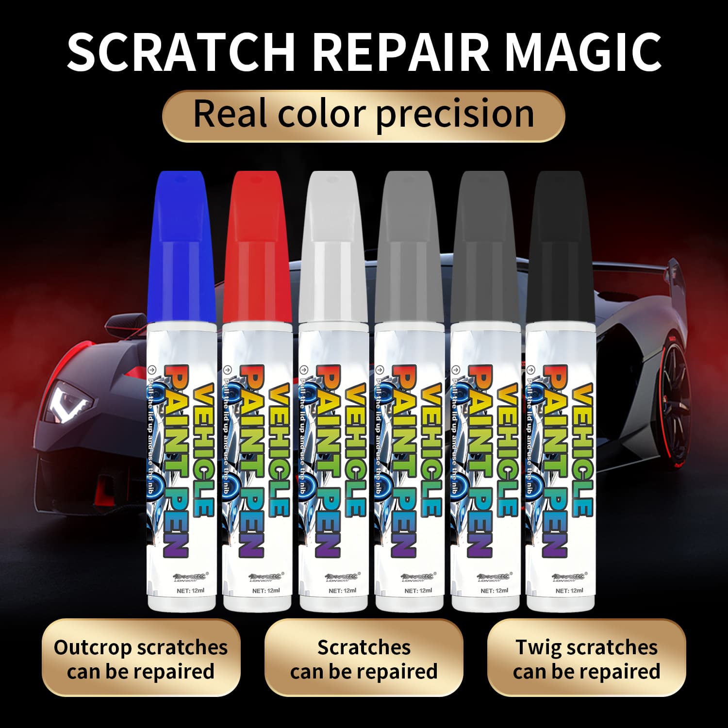Cross-border Supply Car Touch Up Paint Pen Scratch Repair Tool Black Red Silver Blue Pearl White Universal Car Paint Surface Scratches