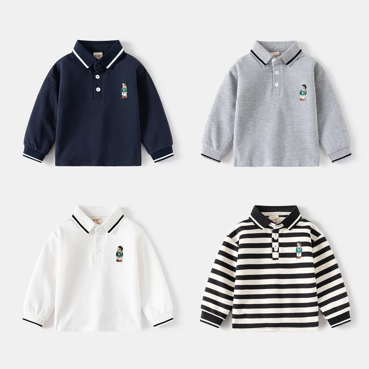 Children's long-sleeved T-shirt, 2024 spring new style, boys' polo shirt, baby base layer, turn-down collar top, trendy children's clothing wholesale.