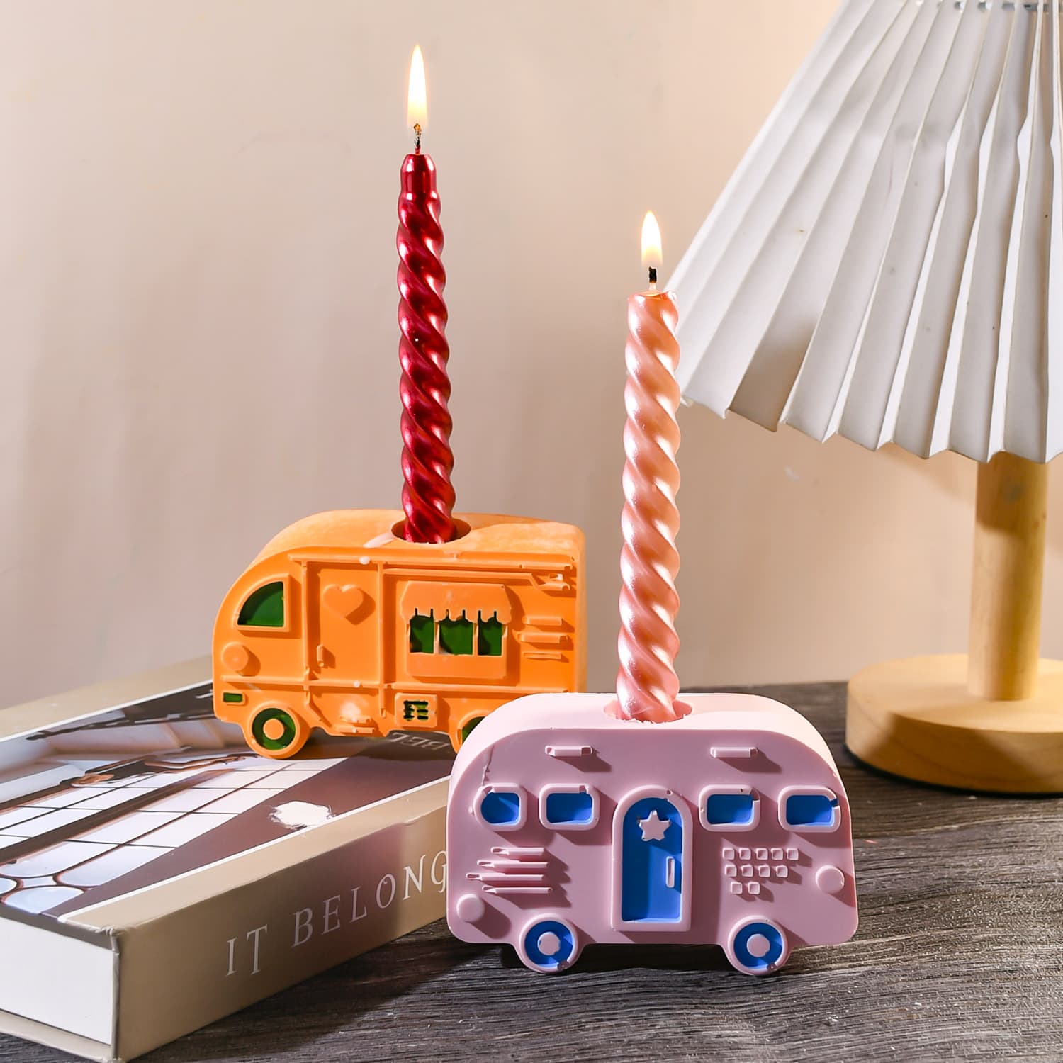 New diy mold new plaster car bus candlestick ornaments aromatherapy candle holder silicone mold
