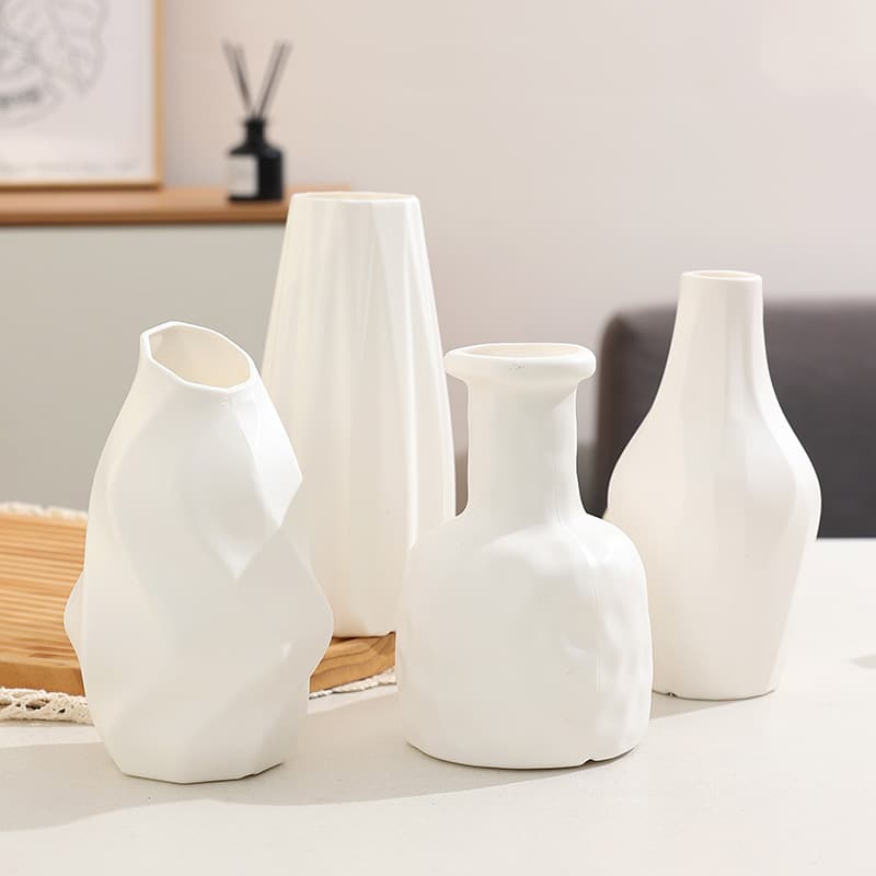 Ceramic-Look Plastic Vase, Water-Fillable, Home Living Room Decorative Vase, Photo Prop, Plastic Striped Vase