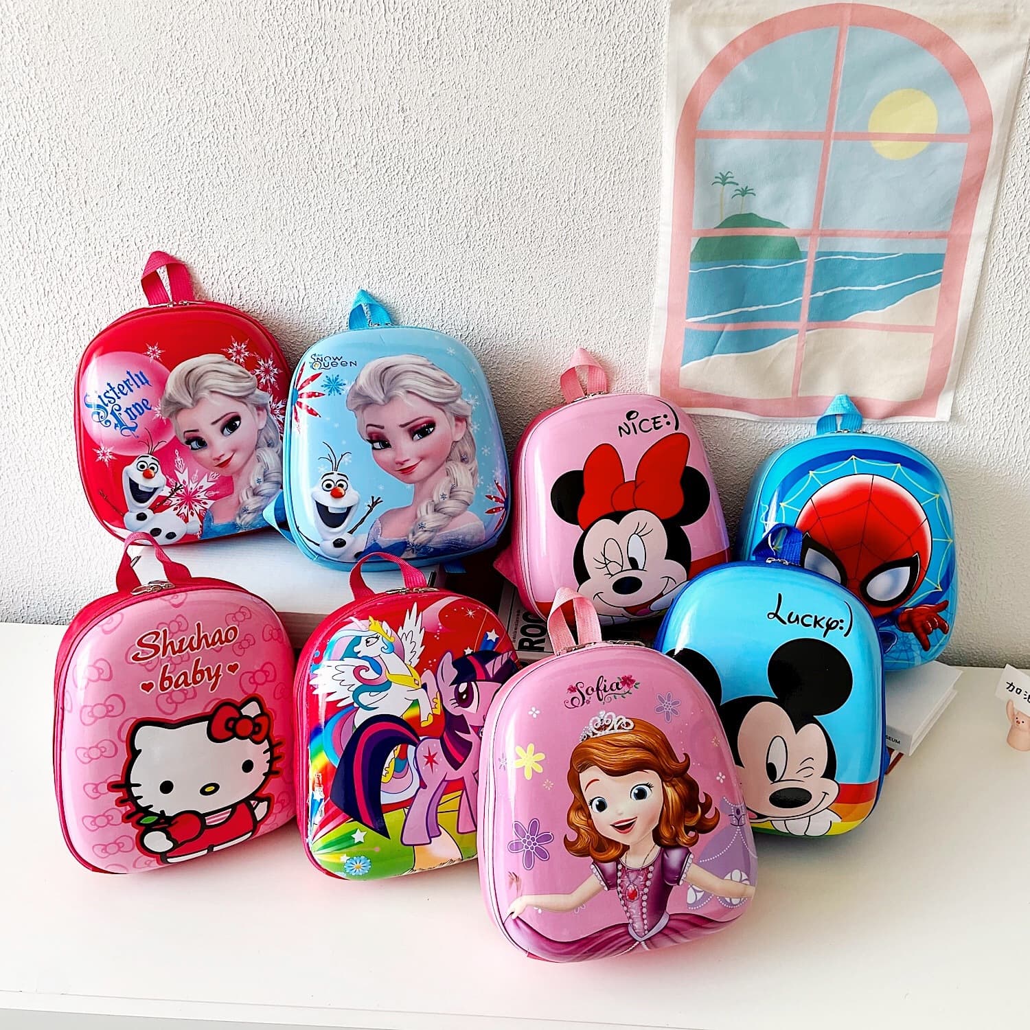 New hard shell children's bag kindergarten small school bag baby boy and girl backpack cartoon ice and snow eggshell backpack
