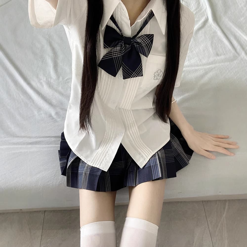 Original JK Haiying Mid-Length Sleeve Shirt Japanese Uniform Academic Style Checkered Skirt Accordion Pleat Shirt Autumn/Winter
