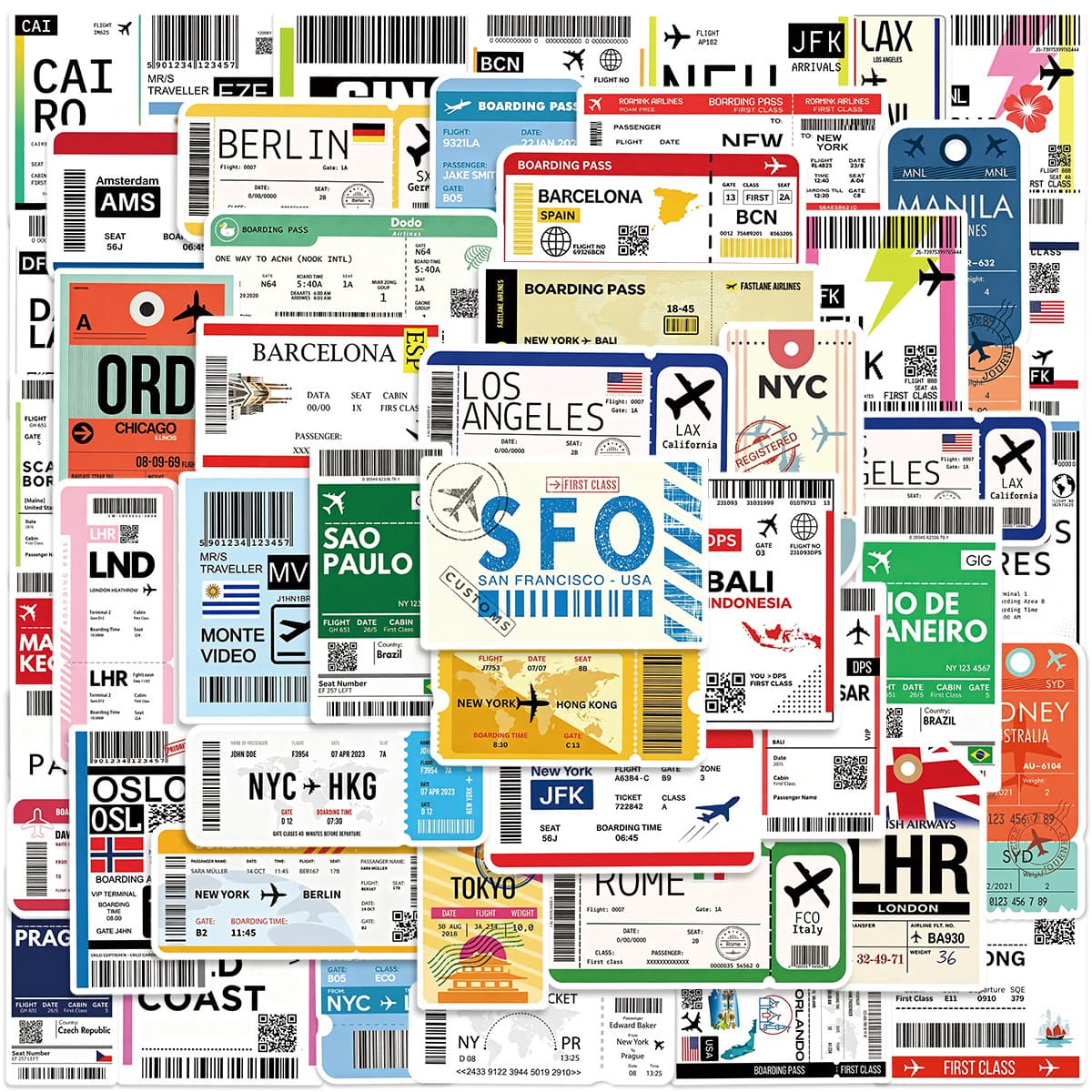 50 Cross-Border Airplane Ticket Graffiti Stickers Boarding Pass Box Stickers Travel Luggage Scooter Cup Scrapbook Decals
