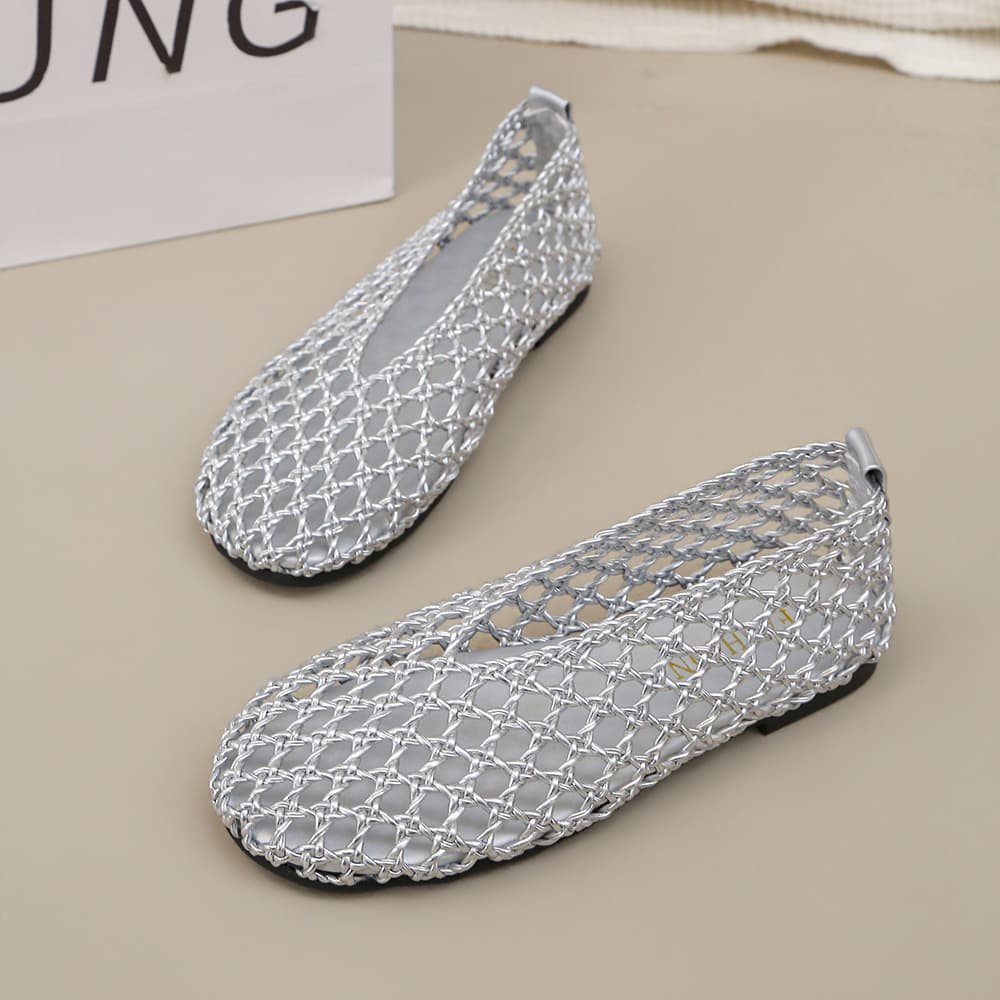 Large size fishnet toe-toe sandals for women, summer outer wear, flat casual half-slip slip-on shoes, Mule shoes, popular summer style