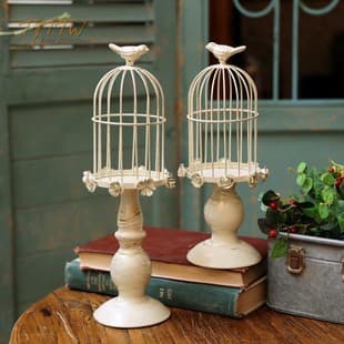 American-style Birdcage Decoration with Rose Flowers Vintage Restaurant Bed & Breakfast Creative Candle Holder Tabletop Iron Art Home Decor