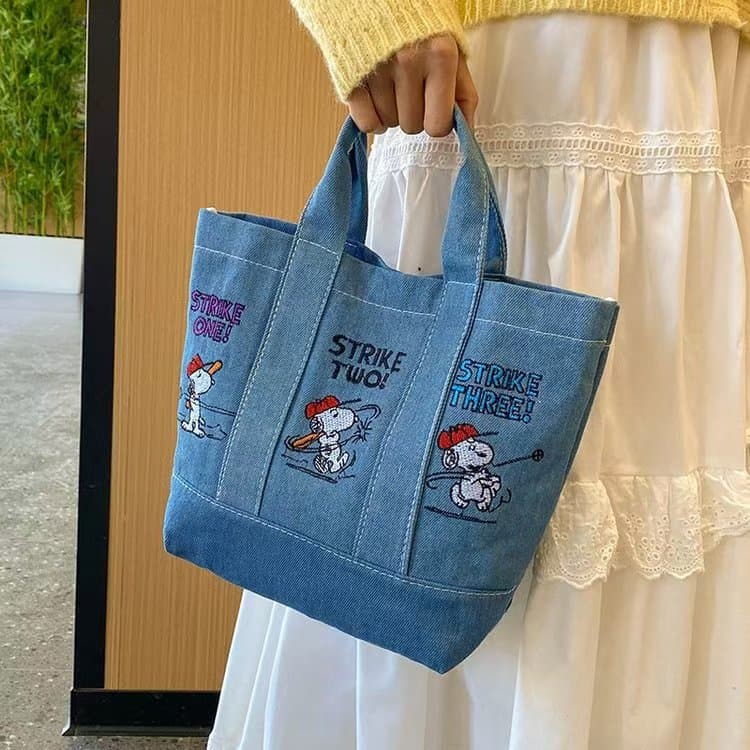 Denim Handbag for Women, Versatile Snoopy Embroidered Bag, Simple Fashion Printed Bag, Mommy Outing Canvas Bag