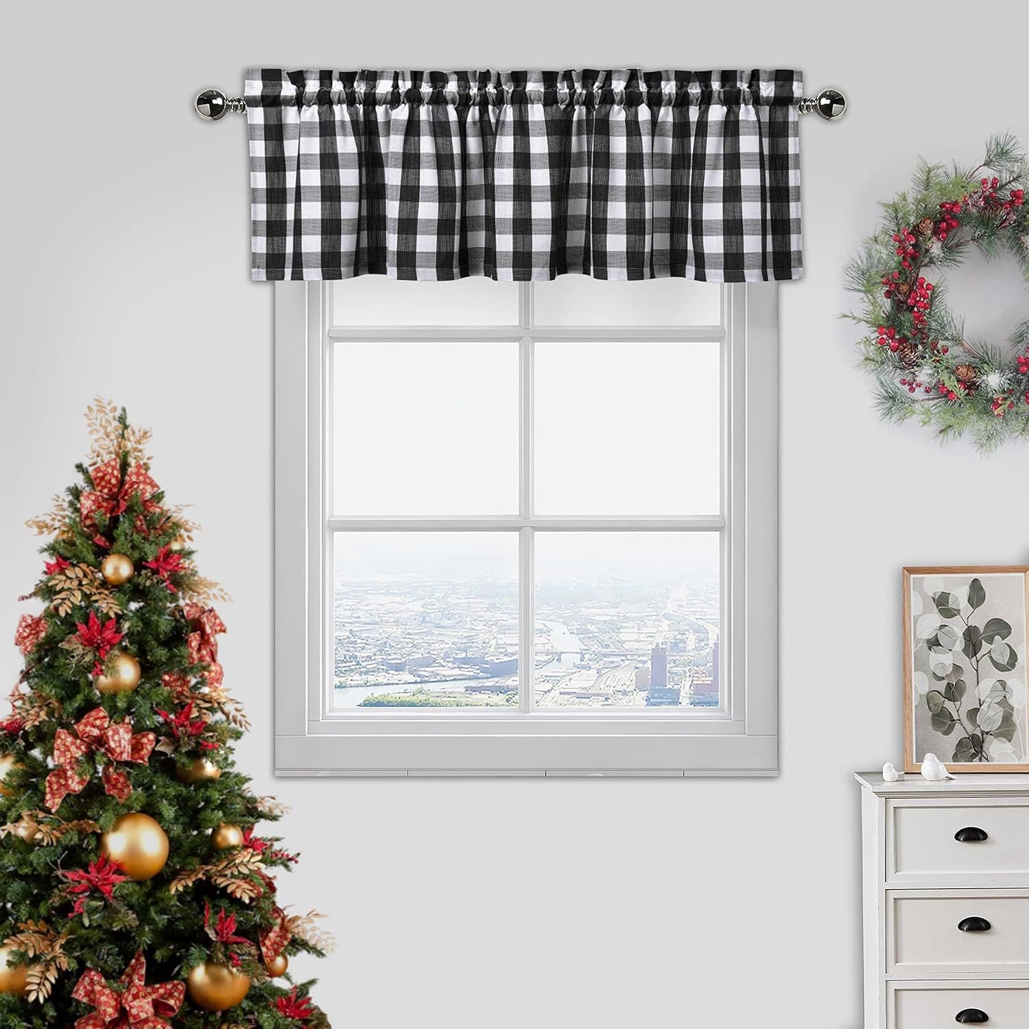 New Plaid Cafe Curtain with Rod Pocket, Short Kitchen Curtain, Ready-Made Curtain for Export