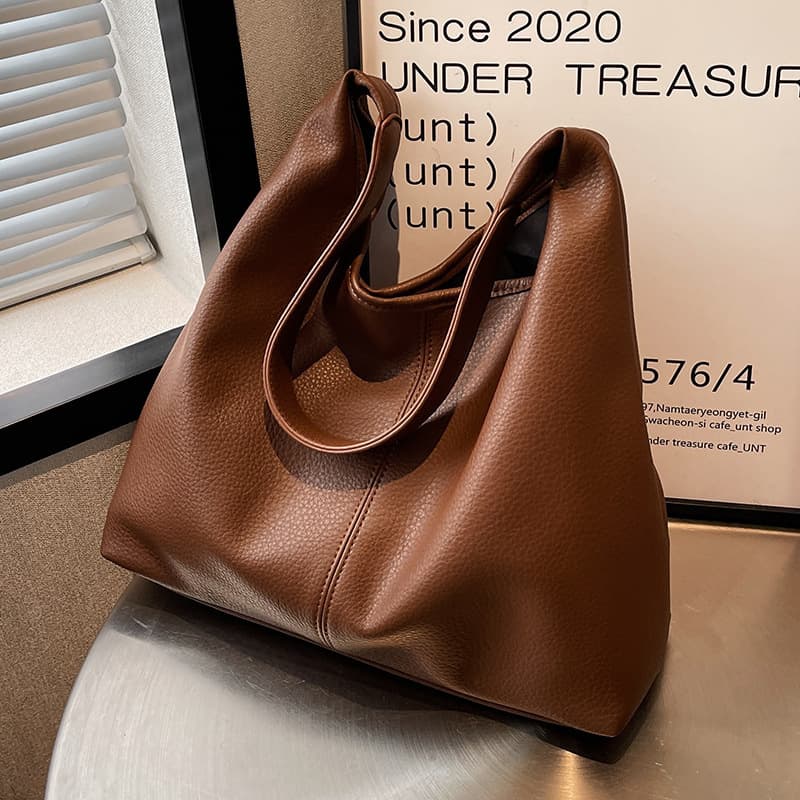 New Tote Bag Korean Fashion Simple Soft Leather Shoulder Handbag Work Commute Underarm Mother-Child Bag