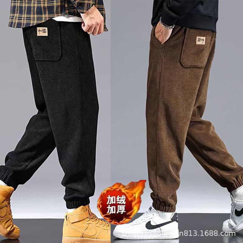 New Fleece-Lined Thickened Corduroy Cuffed Pants Casual Pants for Men Autumn/Winter Trend Sweatpants Sports Trousers Loose Fit