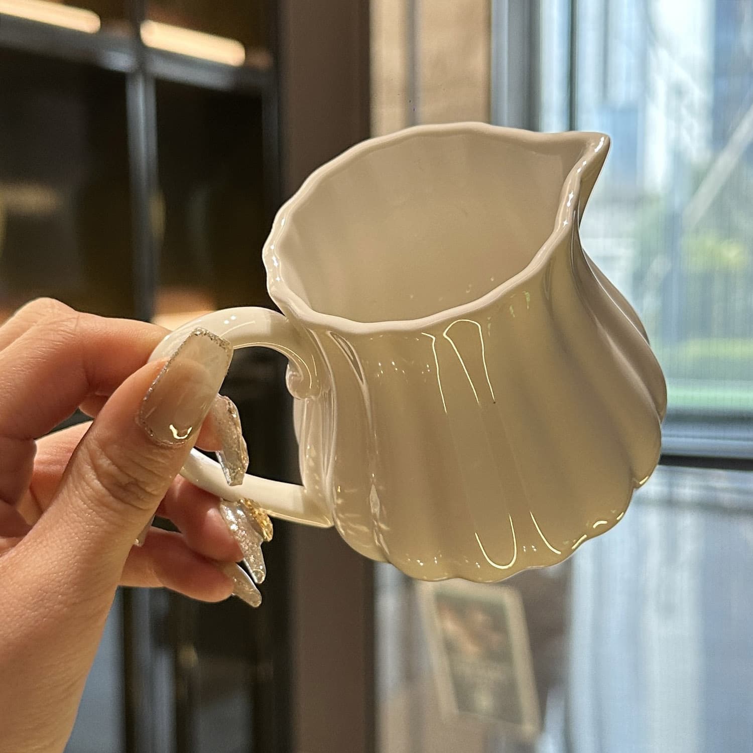 [Super Cute & Soft] Pearl Gloss Ins Milk Pitcher Pumpkin Milk Pitcher Ceramic Small Milk Cup Coffee Vessel Pottery