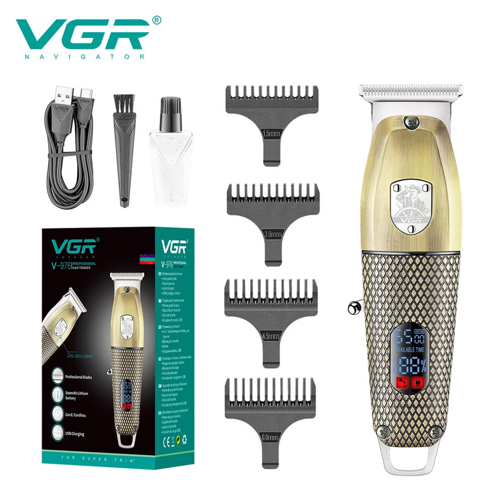 VGR976 Men's Hair Clipper Digital Display Retro Charging Metal Body Engraving Electric Hair Clipper Brush Motor Stainless Steel Blade