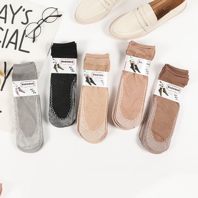 Spring and summer velvet cotton sole pantyhose thin style anti-snag wear-resistant breathable thin short pantyhose nude color steel wire women's socks