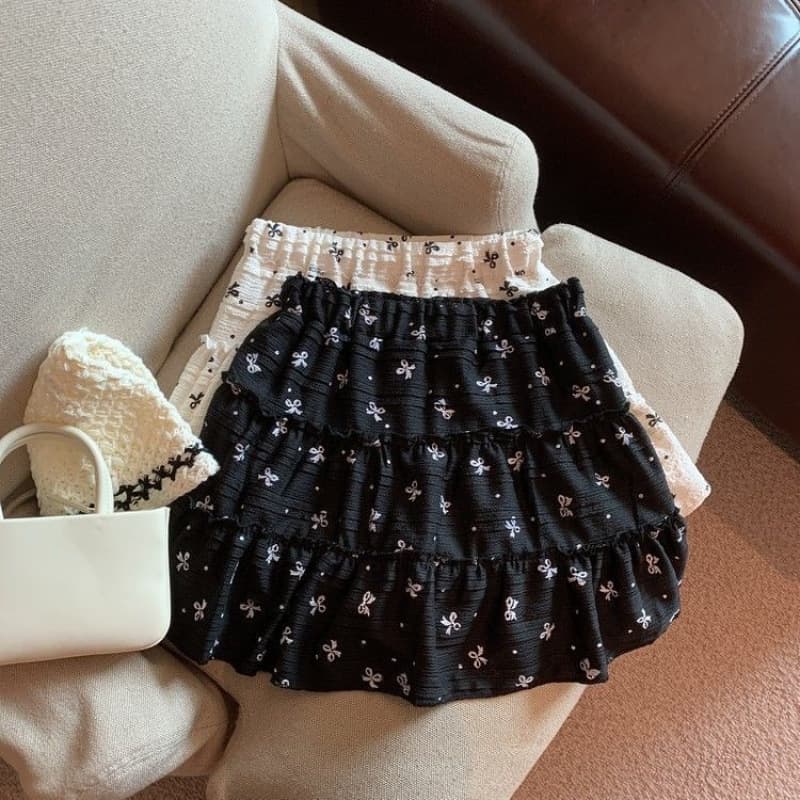 Girls' Summer 2025 New Cake Skirt with Lace Bow Print, A-Line Skirt for Middle and Older Kids, Fresh Style