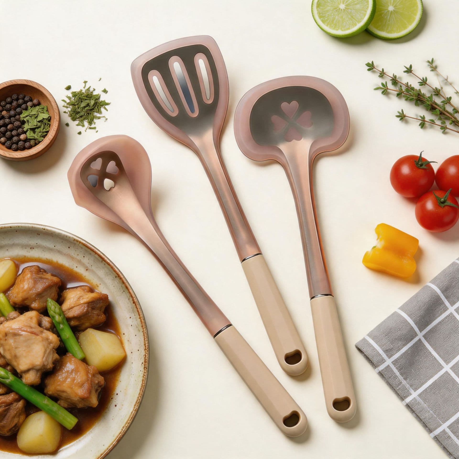 Cross-border Silicone Spatula Spoon Set Translucent Non-stick Pan Silicone Kitchen Utensils Steel Core Spatula Spoon Food Grade Silicone Spatula