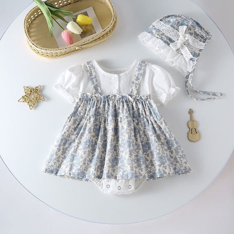 Baby Girl's Summer Cotton Dress Princess Skirt Style Short Sleeve Clothes for Newborns Comfortable Breathable Crawler Suit