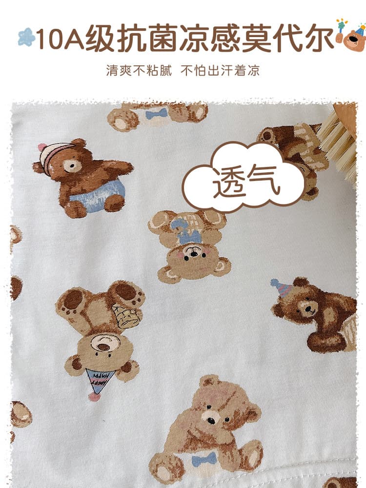 Summer Kids Cartoon Short-Sleeve Homewear Set, Mid-to-Large Children Modal Antibacterial 5-Point Sleepwear Pajamas, Air Conditioning Wear