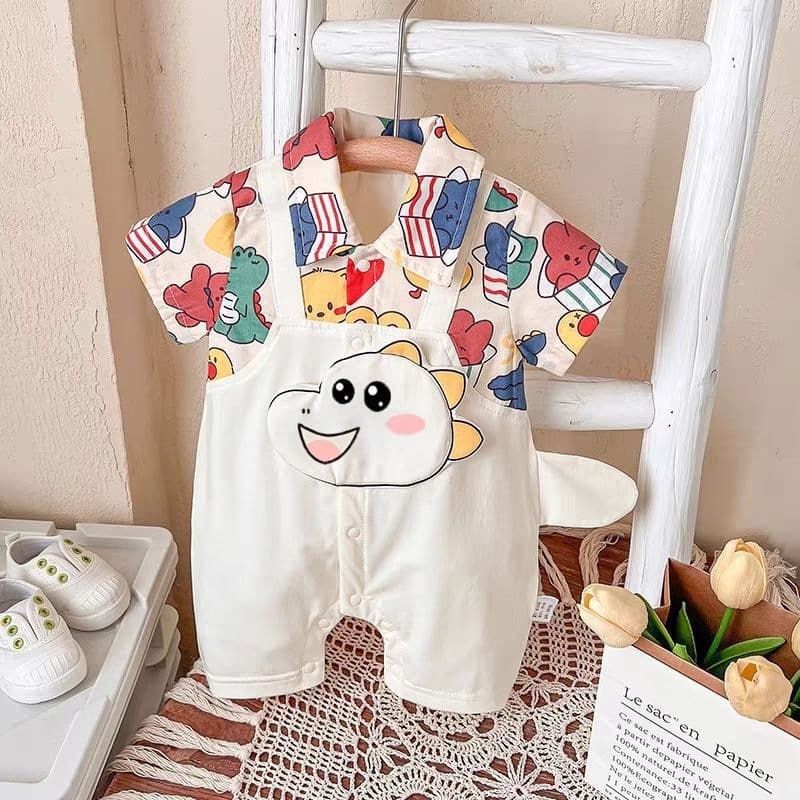 Baby boy short-sleeved one-piece summer thin fashionable cartoon dinosaur newborn crawling suit female baby one-piece clothing