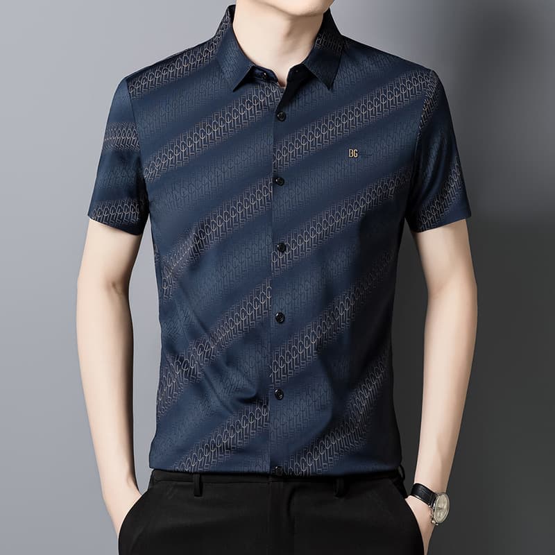 Short Sleeve Shirt for Men Summer Turn-Down Collar Wrinkle-Free Lightweight Luxury Middle-Aged Men's Half-Sleeve Blouse Top Trendy