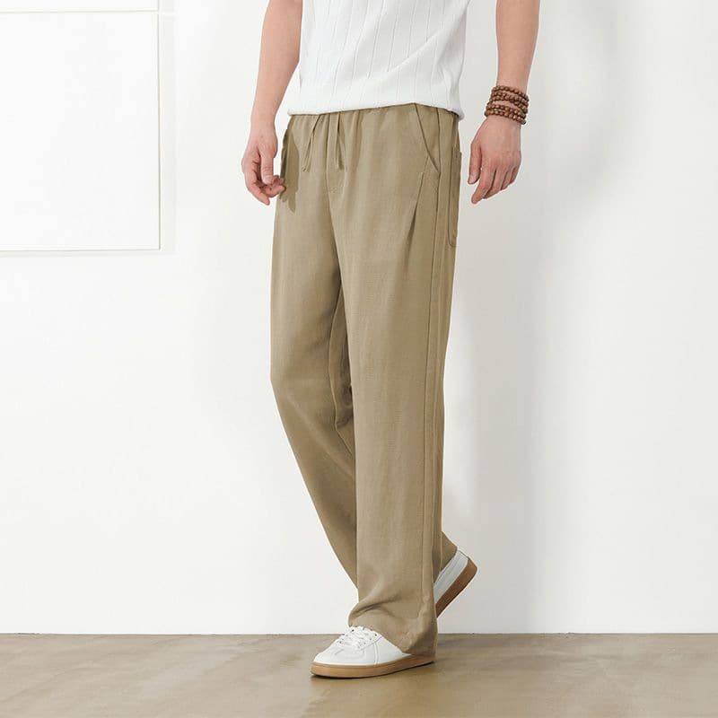 Real shot of new summer Tencel linen casual pants for men, straight, loose, tight waist, cool, breathable and drapey pants for men