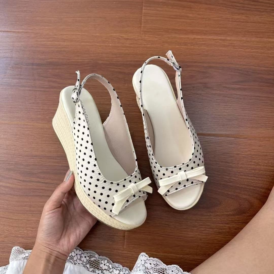 Trendy Wedge Heel Shoes Women 2026 Summer New Bow Back Open Toe Sandals Casual One Strap Toe Revealing Sandals Women