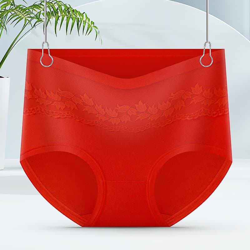 Zodiac Year Bright Red Underwear Women Mid to High Rise Pure Cotton Breathable Sexy Lace Triangle Panties Cross-border Live Streaming Drop Shipping