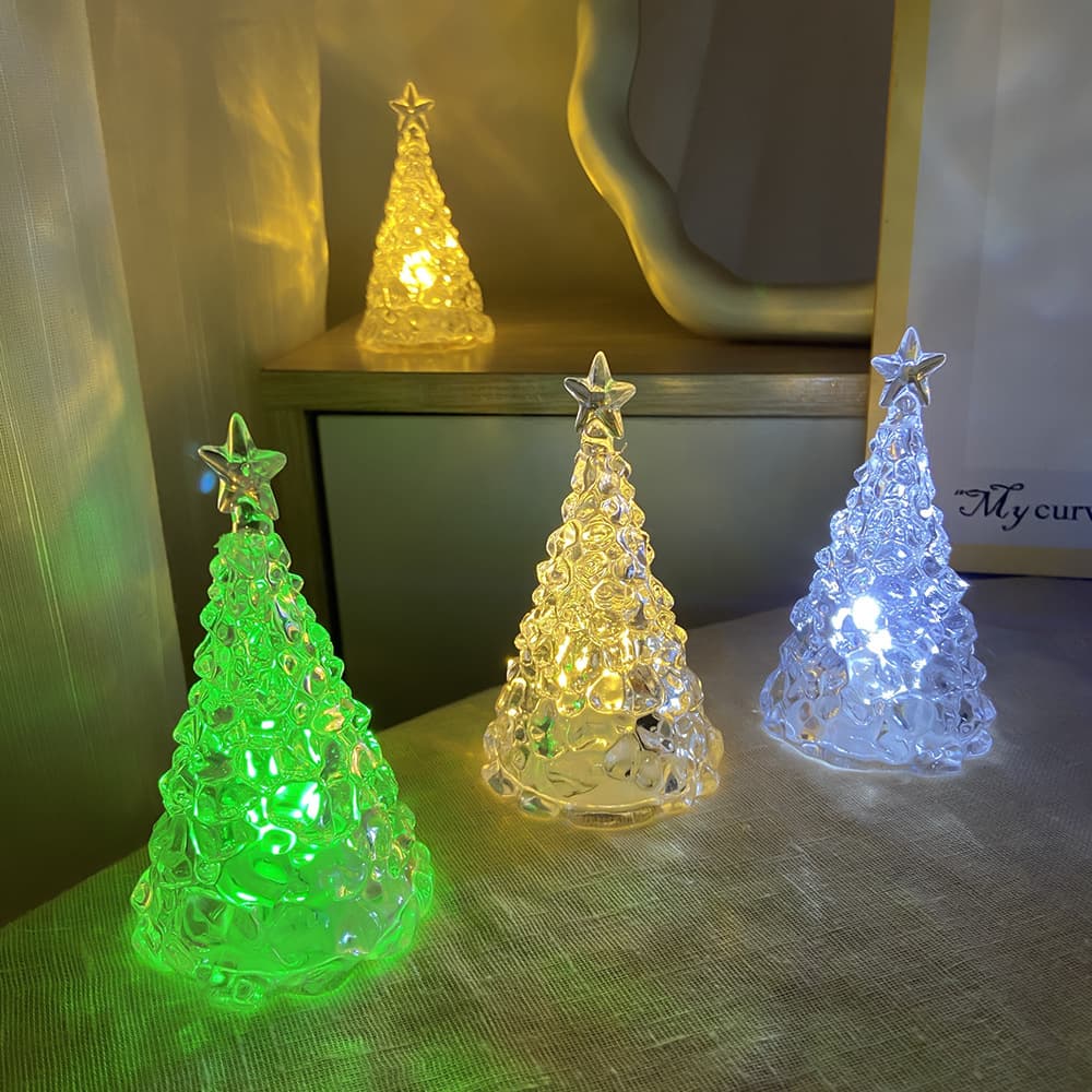 Christmas decorative ambient light, colorful five-pointed star Christmas tree night light, transparent bedside table night light.