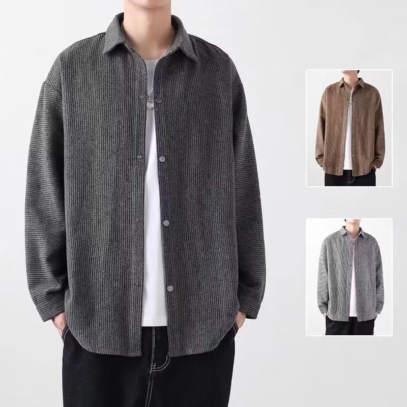 Loose Long Sleeve Men's Shirt Autumn Winter European And American Style Retro Shoulder Drop Fashionable Polyester Fiber Blend