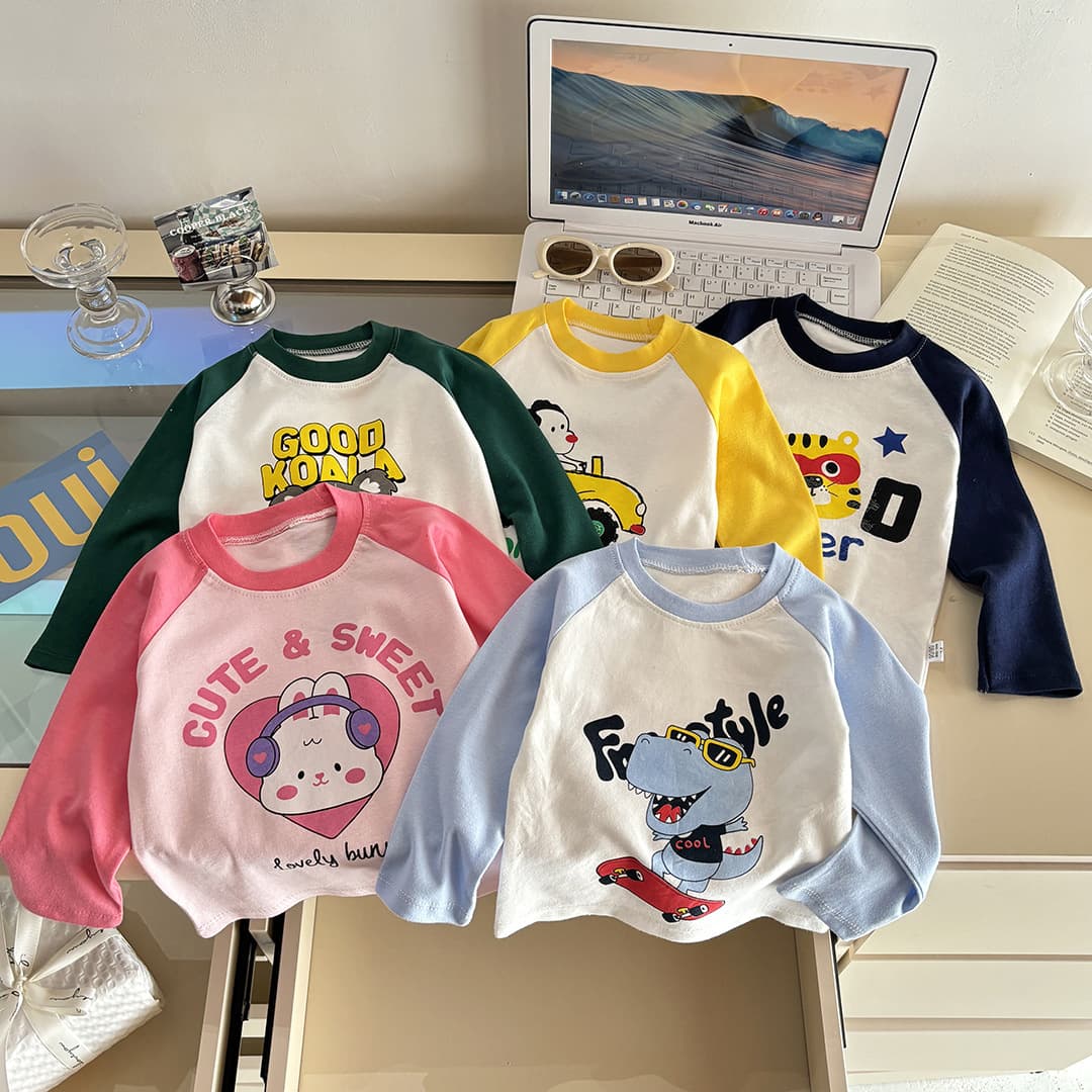 Children's long-sleeved T-shirt, spring and autumn base layer, pure cotton, new style for babies, boys' tops, girls' clothes, children's clothing