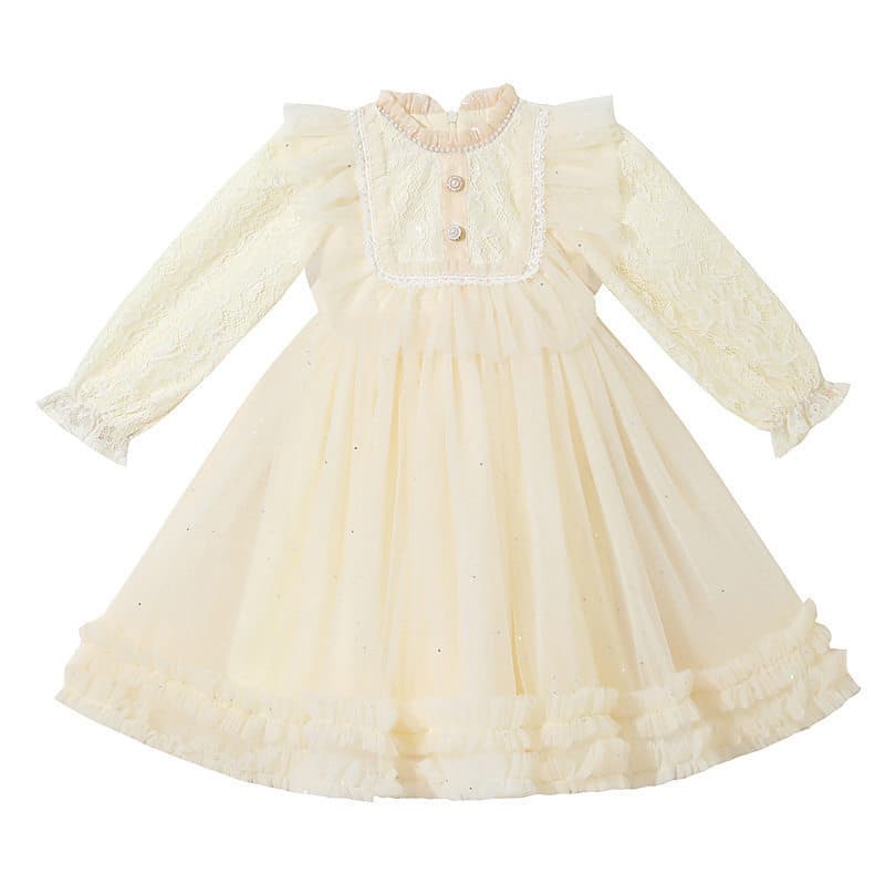 Girls Long-Sleeve Dress Spring Autumn New Children Fashionable Birthday Party Dress Little Girl Lace Princess Tutu Skirt