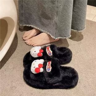 Trendy Kitty Cat Fuzzy Slippers for Women, Thick Sole, Height-Increasing, Warm and Comfortable, Fashionable Cotton Slippers for Winter, Cute
