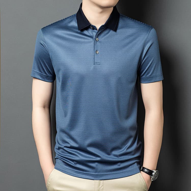 Tommy La Meng men's light luxury mulberry silk short-sleeved lapel POLO shirt summer business casual large size cool T-shirt