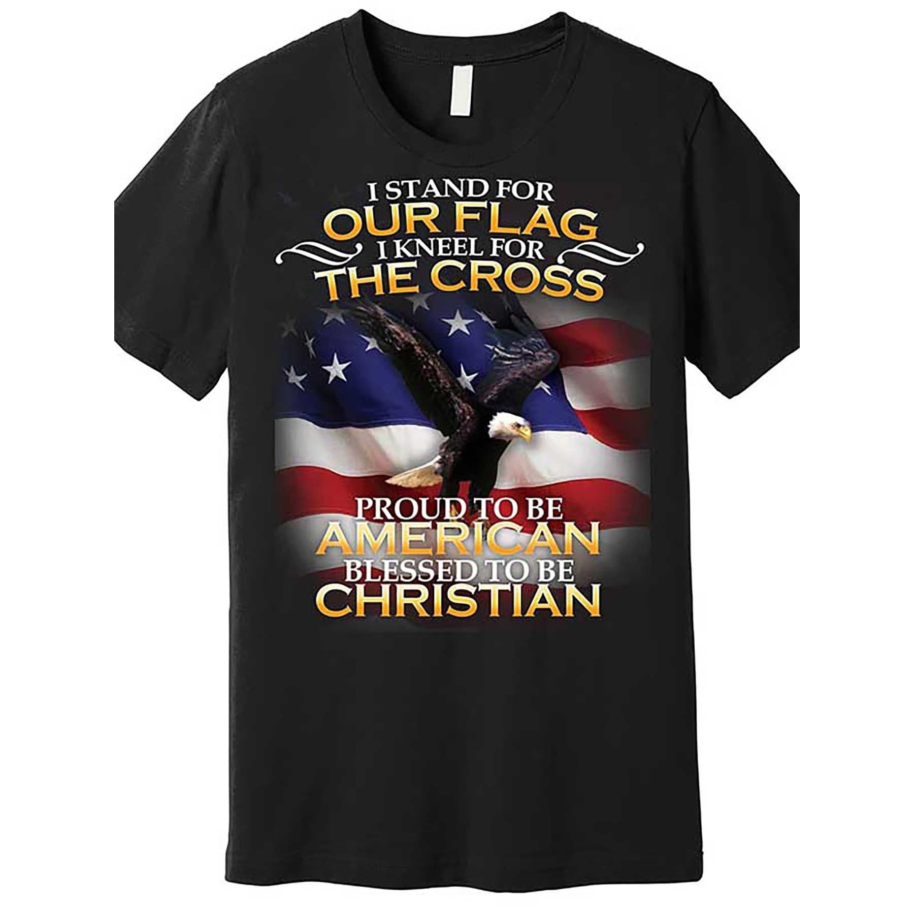 【European Size Cotton T-Shirt】I Represent Our Flag Kneeling on the Cross Proud American Christian Premium T-Shirt