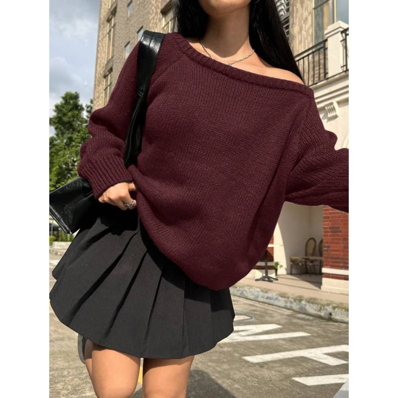 H 27280 Asymmetric off-shoulder knit top
