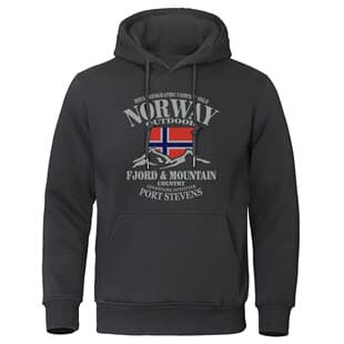 Cross-border European and American Norwegian Fjord Mountain Print Men's Sweatshirt Loose Trendy American-style Pullover Sports Men's Hoodie