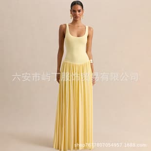 European and American Style Sleeveless Strapless Evening Dress Waist-cinching Elegant Long Pleated Skirt Birthday Banquet Daily Outing Dress