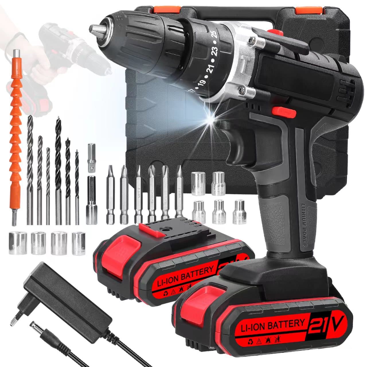 Brushed Lithium High-Power Lithium Charging Drill Electric Screwdriver Driver Impact Rechargeable Pistol Drill