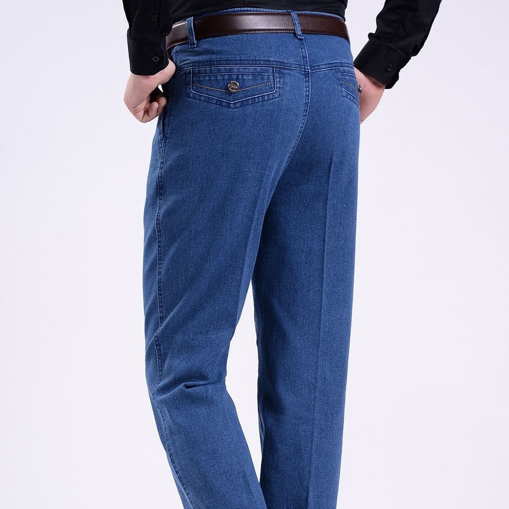 Men's Summer Jeans for Middle-Aged and Elderly, Thin, Loose, High-Waist, Stretch, Business Casual Pants, Father's Style Work Trousers