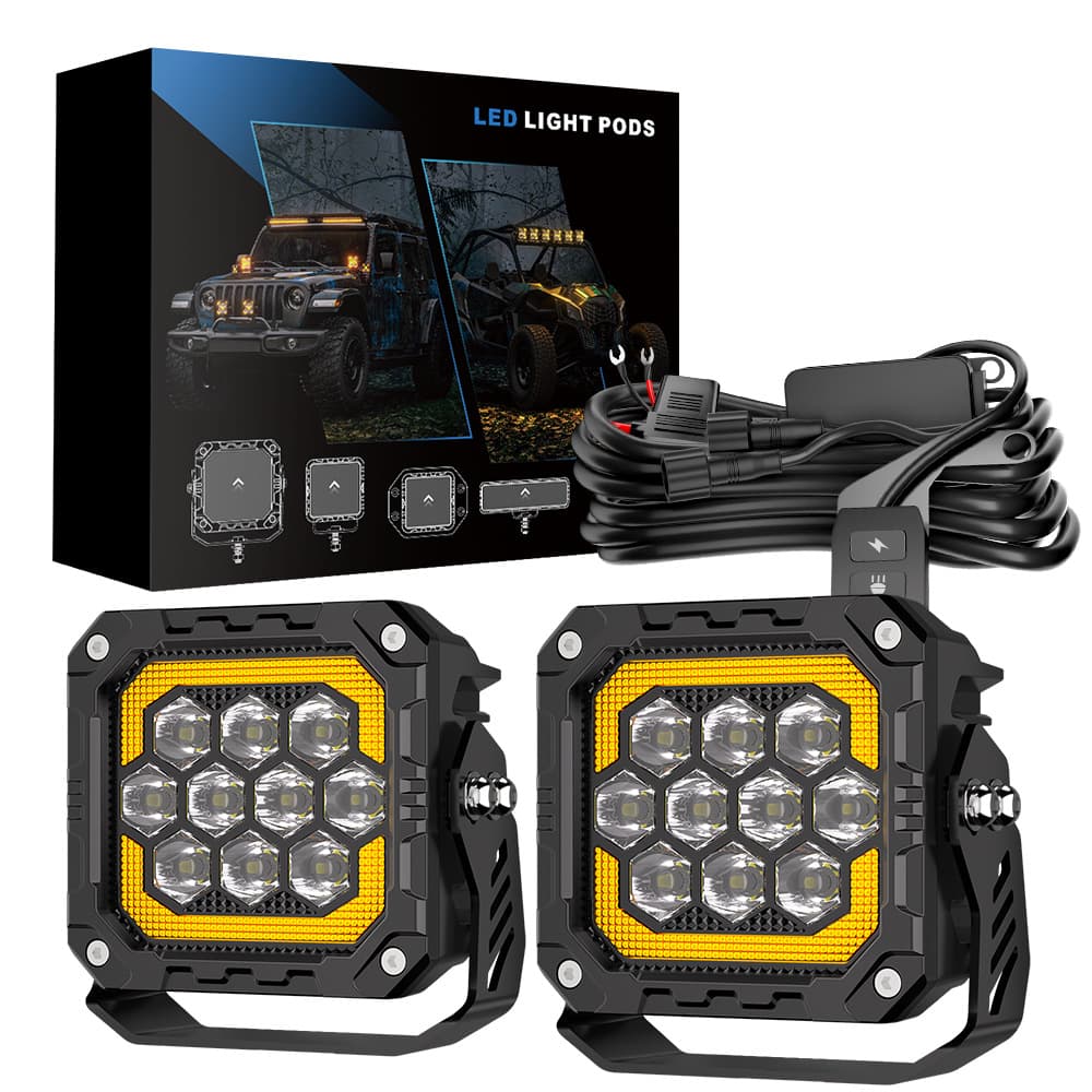 ATV/UTV Off-Road Front Bumper A-Pillar Roof Light with DRL Modification Square 4-Inch Car Work Light (Tax Excluded)