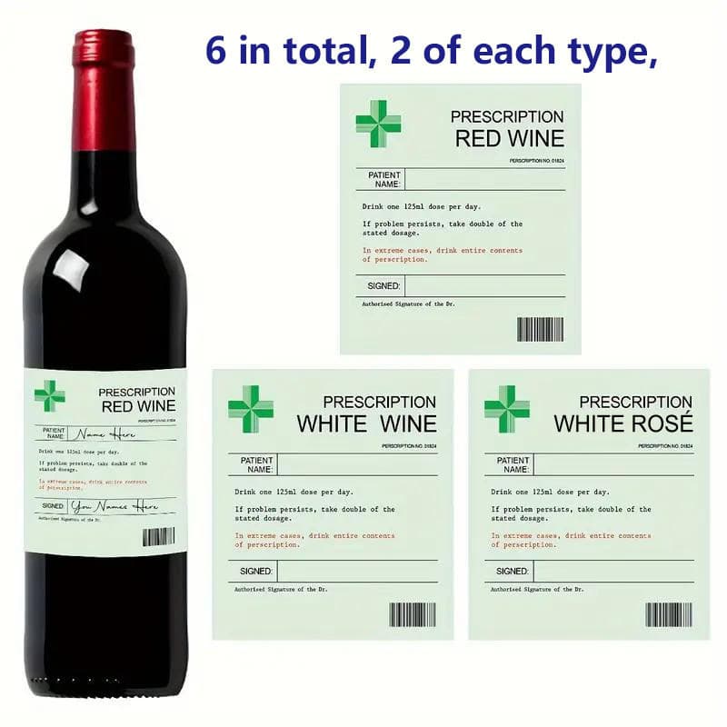 6-Pack Funny Prescription Wine Labels, Christmas Funny Novelty Labels, Wine Champagne Bottle Stickers