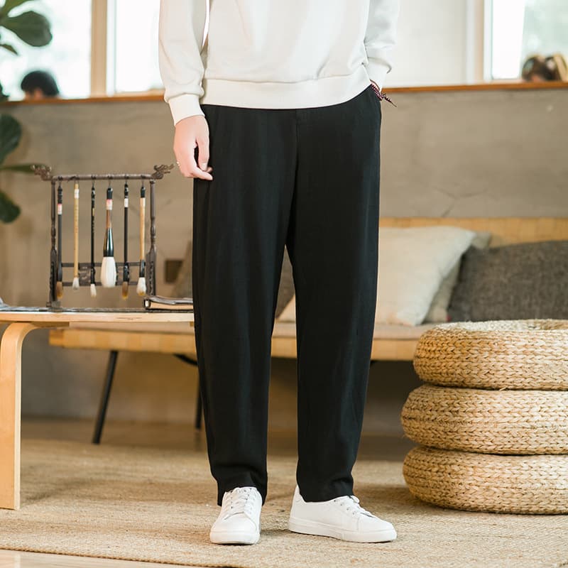 Chinese Style Linen Men's Pants Retro Linen Loose Harem Pants Cotton Linen Casual Pants Men's Wide Leg Long Pants