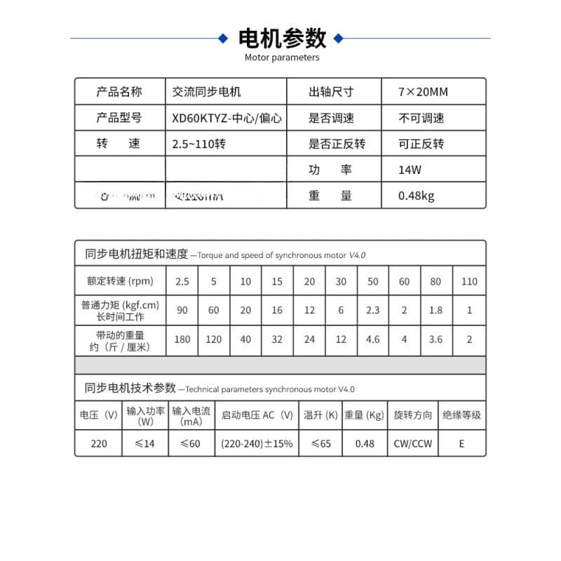 60KTYZ AC Permanent Magnet Synchronous Motor 220V Low Speed High Torque 14W Small Geared Motor