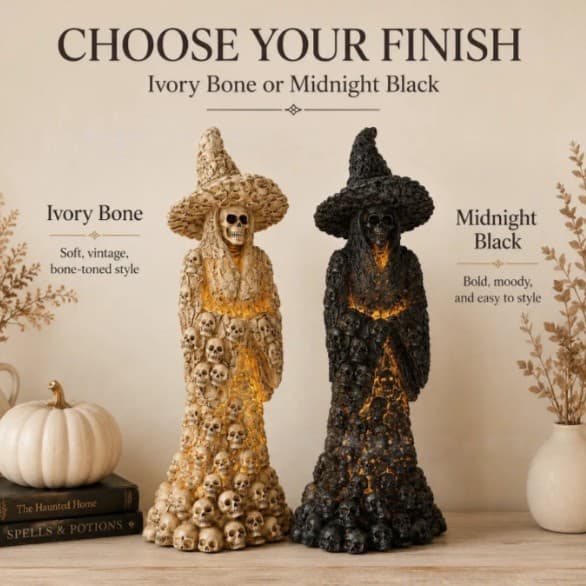 Cross-border hot-selling Halloween new product skeleton witch statue with horror elements two-dimensional skull decorative desktop ornaments