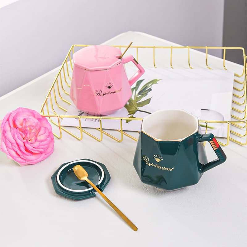 European Style Ceramic Creative Mug Diamond Shape Gift Box Set Wedding Business Handy Gift Custom Logo Cup