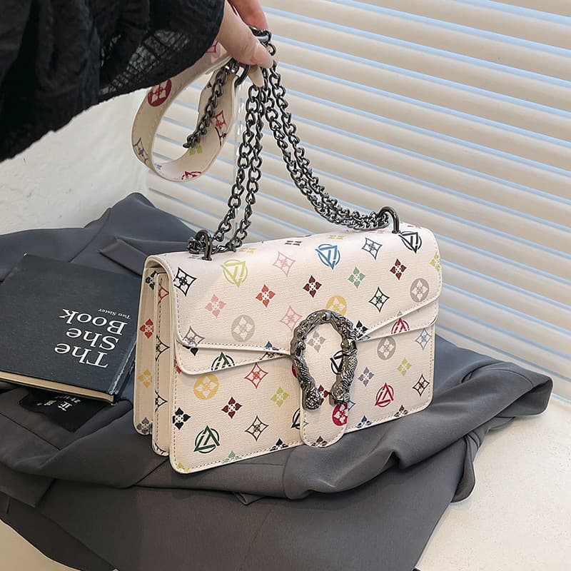 Cross-border fashion Dionysian bag for women 2025 cross-border retro printed chain bag popular single shoulder cross-body small square bag